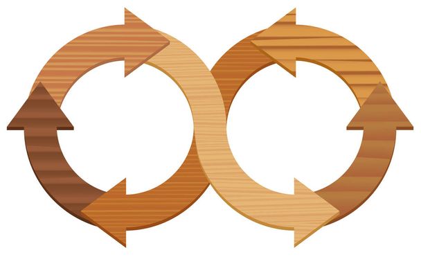 Simbolo infinito in legno, con frecce di diversi tipi di legno. Illustrazione su sfondo bianco
. - Vettoriali, immagini