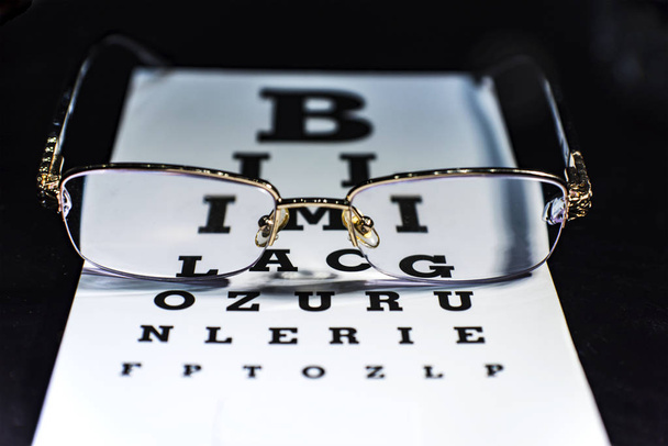 Oko okulary na wykresie badania wzroku, z bliska - Zdjęcie, obraz