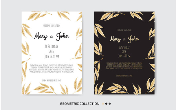 Convite vetorial dourado com elementos florais, modelo de ornamento
 - Vetor, Imagem
