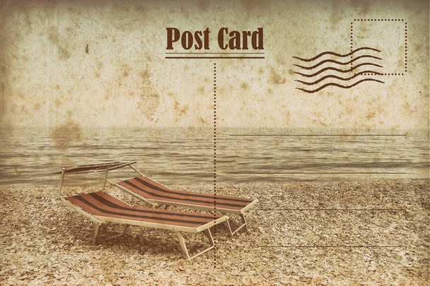 Sommerpostkarte im Vintage-Stil. Liegestuhl am Strand - Foto, Bild