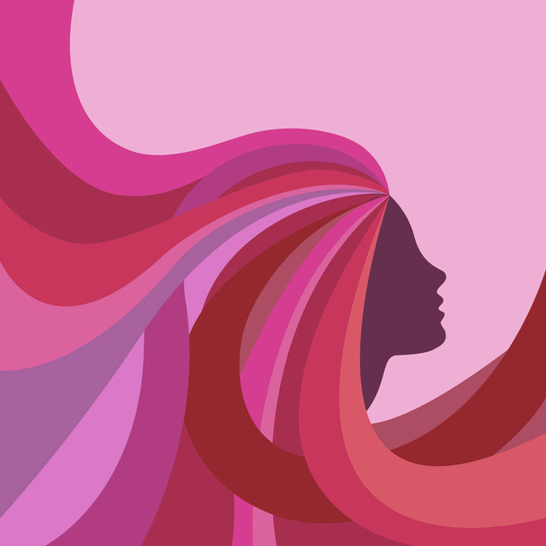 Vektör uzun dalgalı saçlı kızlardan çok renkli profil boyalı. Poster veya arka plan için saç modeli kavramı - Vektör, Görsel