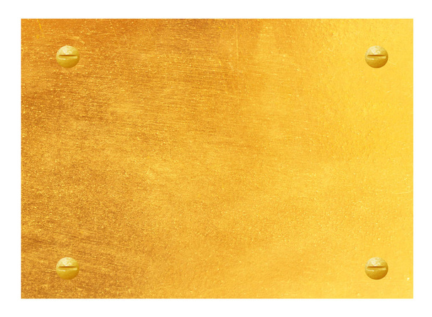 χρυσά μεταλλικά ελάσματα ή πινακίδες με πριτσίνια απομονωμένες - Φωτογραφία, εικόνα