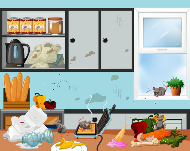 Uma ilustração da cozinha confusa e insalubre
 - Vetor, Imagem