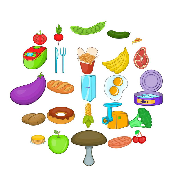 Keuken iconen set, cartoon stijl - Vector, afbeelding