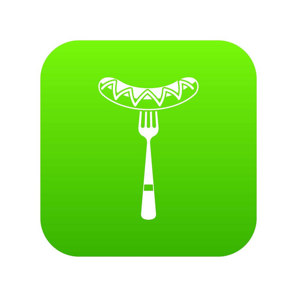Sausage on a fork icon digital green - Vector, Image