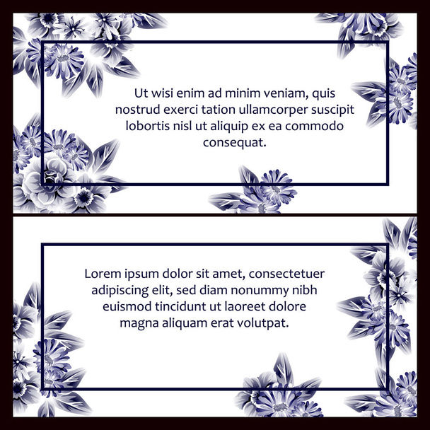 Vintage style flower wedding cards set. Floral elements and frames. - Vektör, Görsel