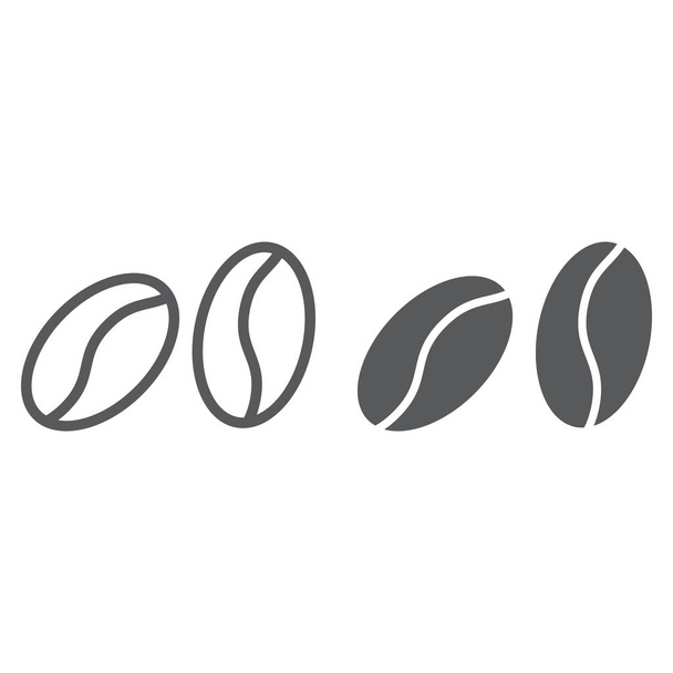 Kaffeebohnen-Linie und Glyphen-Symbol, Kaffee und Café, arabische Zeichenvektorgrafik, ein lineares Muster auf weißem Hintergrund, Folge 10. - Vektor, Bild