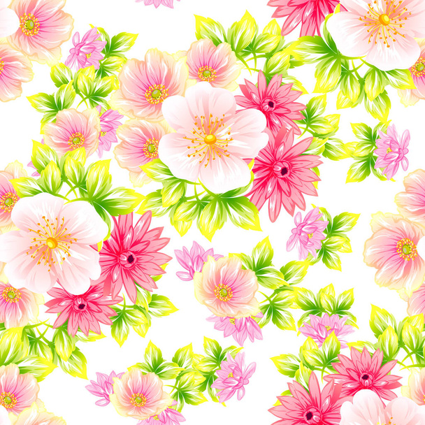 Seamless vintage style flower pattern. Floral elements in color - Vektör, Görsel