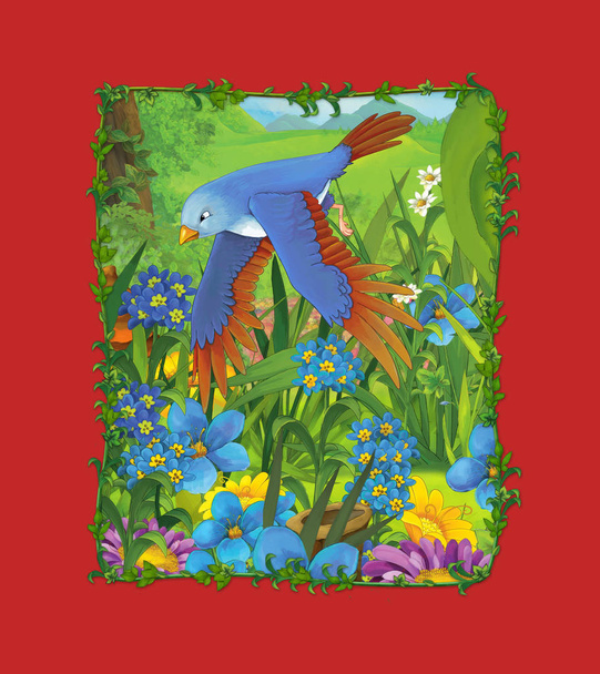 cartoon scene with beautiful bird on the meadow - illustration for children - Valokuva, kuva