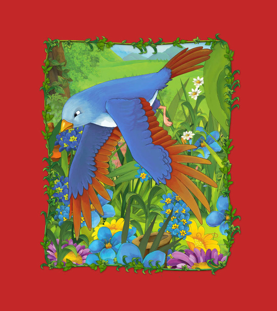 cartoon scene with beautiful bird on the meadow - illustration for children - Fotografie, Obrázek