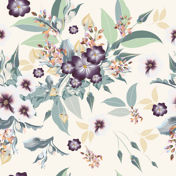 Floral pattern with realistic flowers,  leafs and field plants - Vektor, kép