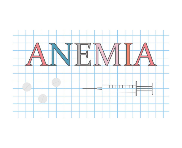 anemia word on checkered paper sheet- vector illustration - Vector, Image