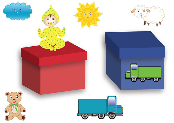 I simboli con immagini di giocattoli e scatole per ragazzi e ragazze, isolato, formato vettoriale
. - Vettoriali, immagini