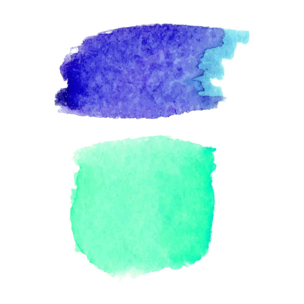 Set of abstract stains. Blue colors. Bright creative backdrop. Watercolor texture with brush strokes. Spots isolated in white background. Trendy colorful design. Hand painted. Vector illurtration EPS. - Vettoriali, immagini
