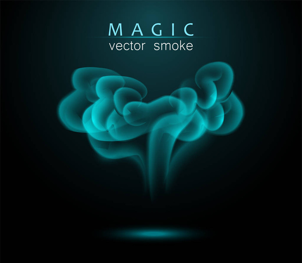 Magical Turquoise Smoke on the Dark Background. Bright Chemical Smoke. Vector illustration. - Vector, imagen