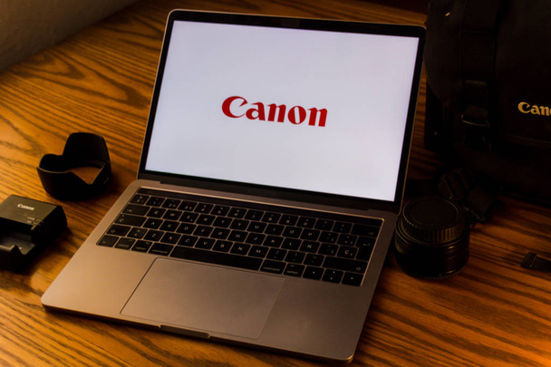 Dallas, Texas/ United States - 06/7/2018: (Photograph of the Canon  logo on computer screen) - Photo, Image