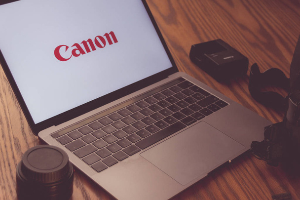 Dallas, Texas/ United States - 06/7/2018: (Photograph of the Canon  logo on computer screen) - Photo, image