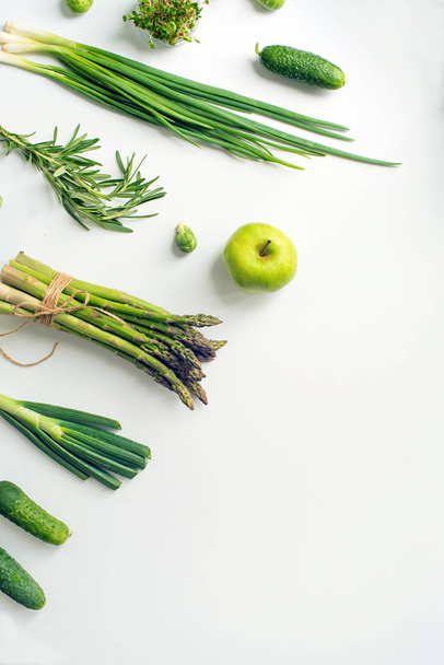 wide green vegetables flat lay concept. - Photo, Image
