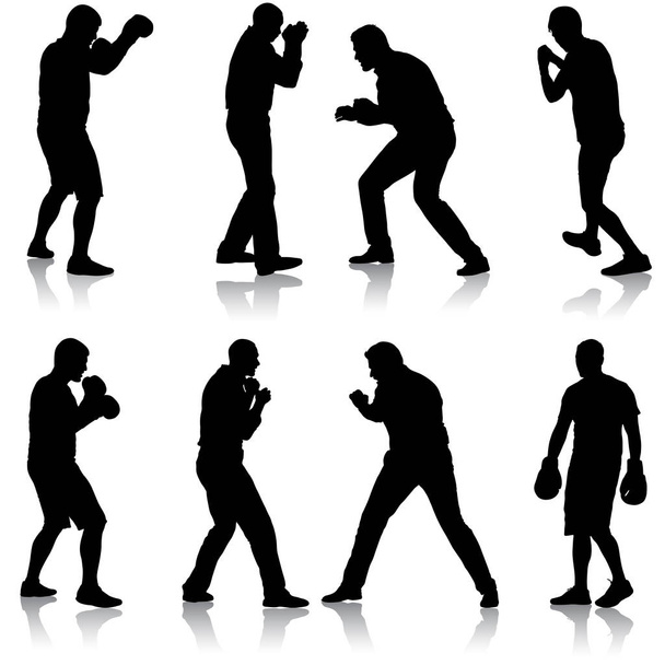 Чорний набір силует спортсменського боксера на білому тлі
 - Вектор, зображення