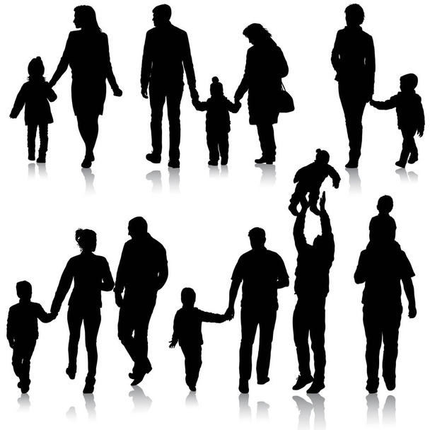 Nastavit siluetu šťastné rodiny na bílém pozadí - Vektor, obrázek
