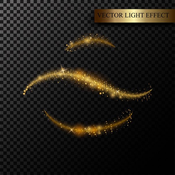 Sparkle stardust. Golden glittering magic vector isolated on black transparent background. Glitter bright trail, glowing shimmer vector illustration - Vektor, kép