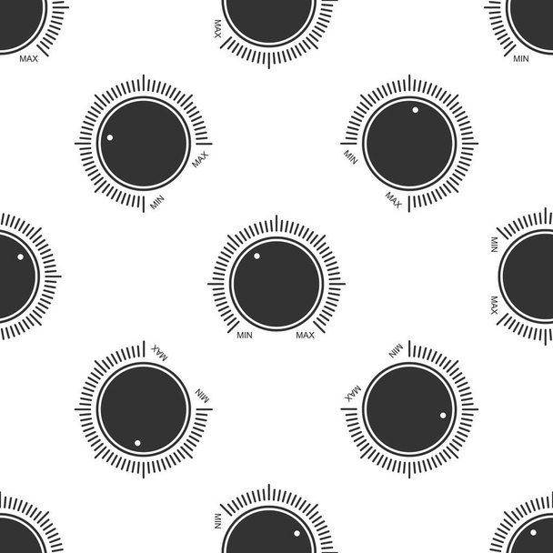 Dial knob level technology settings icon seamless pattern on white background. Volume button, sound control, music knob with number scale, analog regulator. Flat design. Vector Illustration - Vector, Image