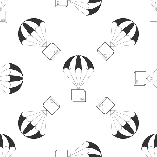 Box flying on parachute icon seamless pattern on white background. Parcel with parachute for shipping. Delivery service, air shipping concept, bonus concept. Flat design. Vector Illustration - Vector, Image