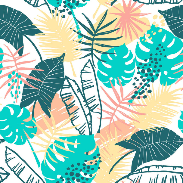 Seamless exotic pattern with tropical plants. - Vector, imagen