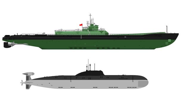 Illustrationen ausgeklügelter und widerstandsfähiger U-Boot-Kämpfe in der Verteidigung - Vektor, Bild