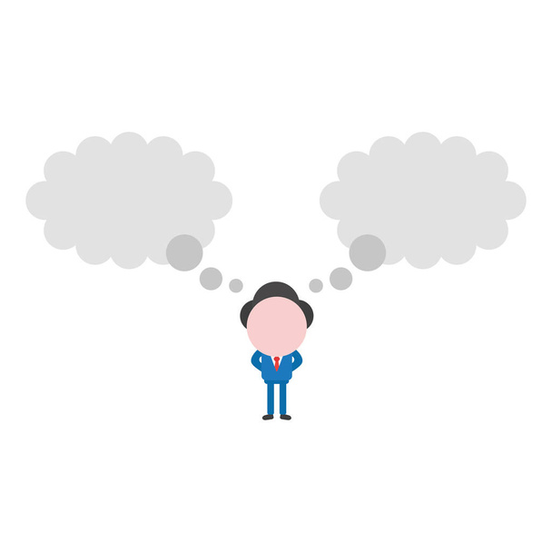 Vector illustration businessman mascot character with two thought bubbles. - Vector, Image