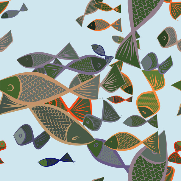 Seamless illustrations of fish. Good for web page, wallpaper, graphic design, catalog, texture or background. Cartoon style vector graphic. - Vector, Image