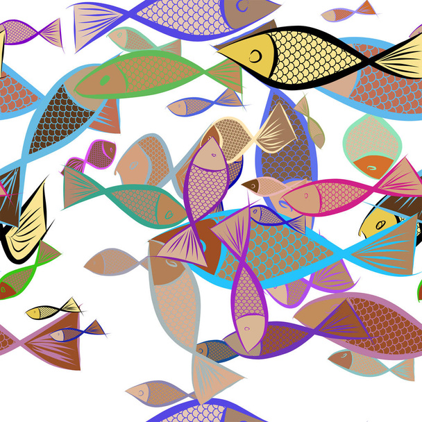Seamless abstract fish illustrations background. Cartoon style vector graphic. - Vector, Imagen
