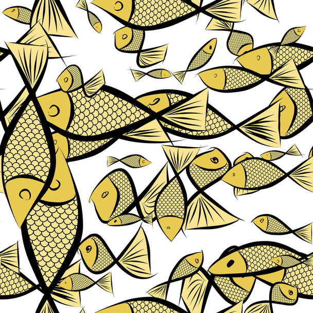 Fondo de ilustraciones de pescado dibujado a mano sin costuras, bueno para el diseño gráfico, fondos de pantalla o folletos. Dibujos animados estilo vector gráfico
. - Vector, imagen