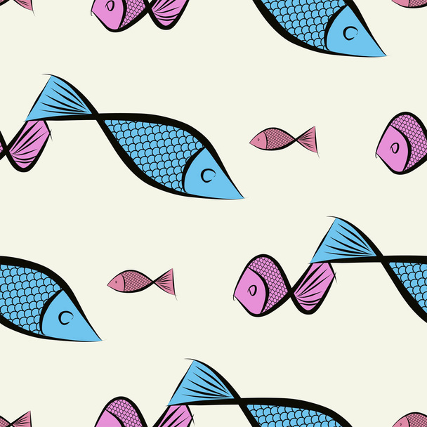 Seamless abstract fish illustrations background. Cartoon style vector graphic. - Vector, Image