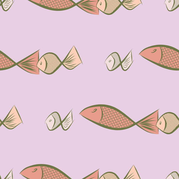Seamless fish illustrations background abstract, hand drawn. Cartoon style vector graphic. - Vector, Image