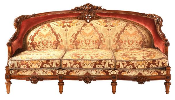 Canapé arabe en bois antique rouge doré isolé sur fond blanc
 - Photo, image