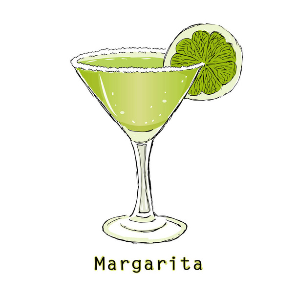 Sketch of cocktail margarita on a white background. Vector illustration. - Vetor, Imagem