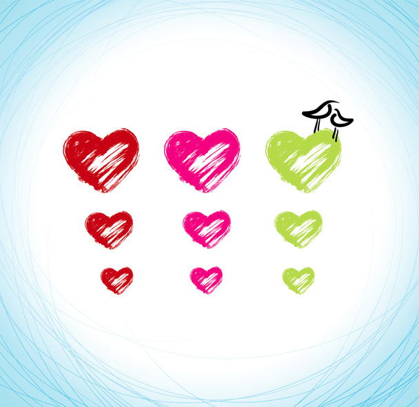Hearts and birds - Vector, afbeelding