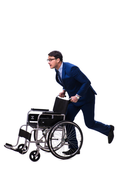 Επιχειρηματίας με αναπηρική καρέκλα που απομονώνονται σε λευκό φόντο - Φωτογραφία, εικόνα