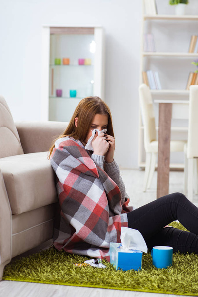 Sick woman suffering from flu at home - Photo, Image