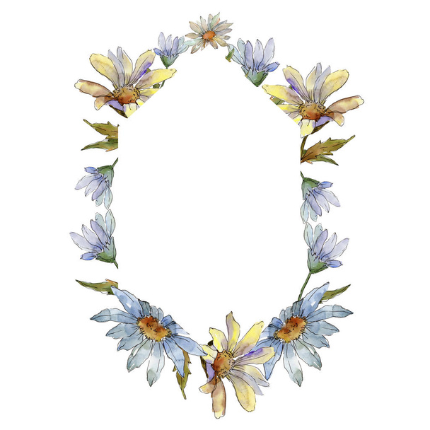 Wildflower daisy. Floral botanical flower. Frame border ornament square. Aquarelle wildflower for background, texture, wrapper pattern, frame or border. - Foto, Imagem