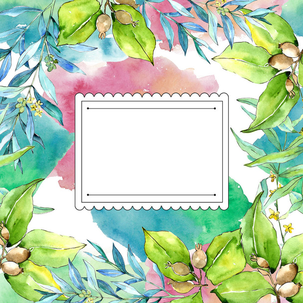Elaeagnus leaves in a watercolor style. Frame border ornament square. Aquarelle leaf for background, texture, wrapper pattern, frame or border. - Photo, Image