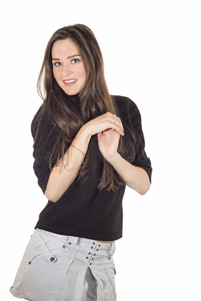 girl showing emotion on a white background - Foto, afbeelding