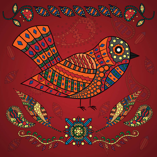 векторная иллюстрация животного и растительного орнамента птиц и растений, в стиле Гжеля, Хохломы, на фоне выделен
 - Вектор,изображение