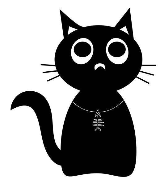  gato preto bonito personagem de desenho animado com pingente de espinha de peixe, isolado no fundo branco, estilo de design plano EPS 10 ilustração vetorial
. - Vetor, Imagem