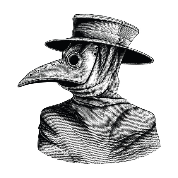 Plague doctor hand drawing vintage engraving isolate on white background - Photo, Image