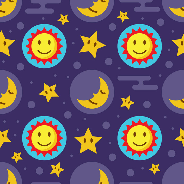 sun and moon seamless pattern, vector background - Vector, Image