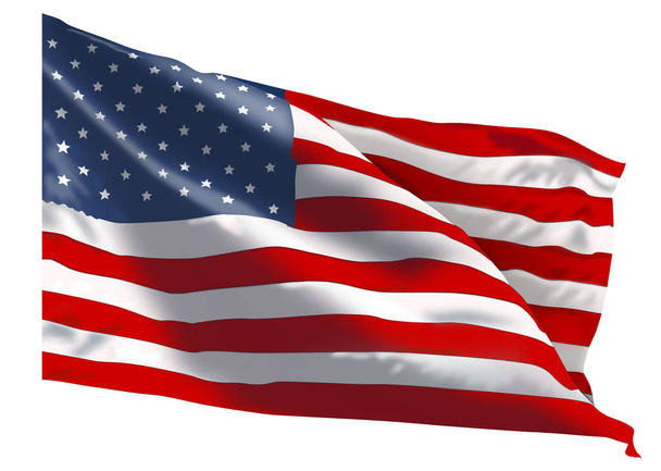 Американський прапор на білому тлі. Національний прапор Сполучених Штатів Америки.                                                                                                             - Фото, зображення