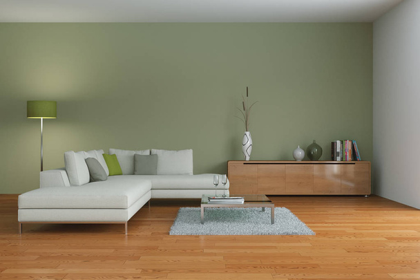 modern zöld nappali lakberendezés - Fotó, kép