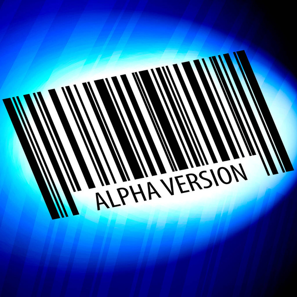alpha version - Barcode mit blauem Hintergrund - Foto, Bild